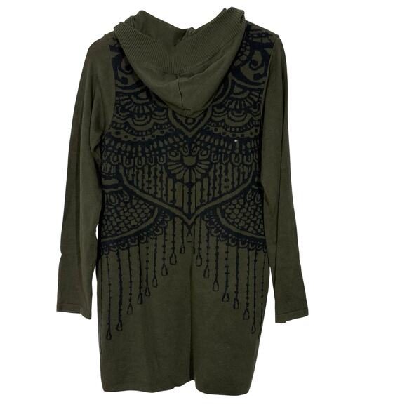 PrAna Green Zip Up Misha Duster Sweater Medium Hooded Jumper Jacquard Pattern - Picture 3 of 9